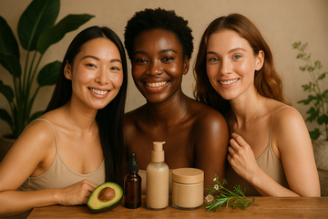 Group of 3 different women ( include an Asian woman), diversity, skincare, natural